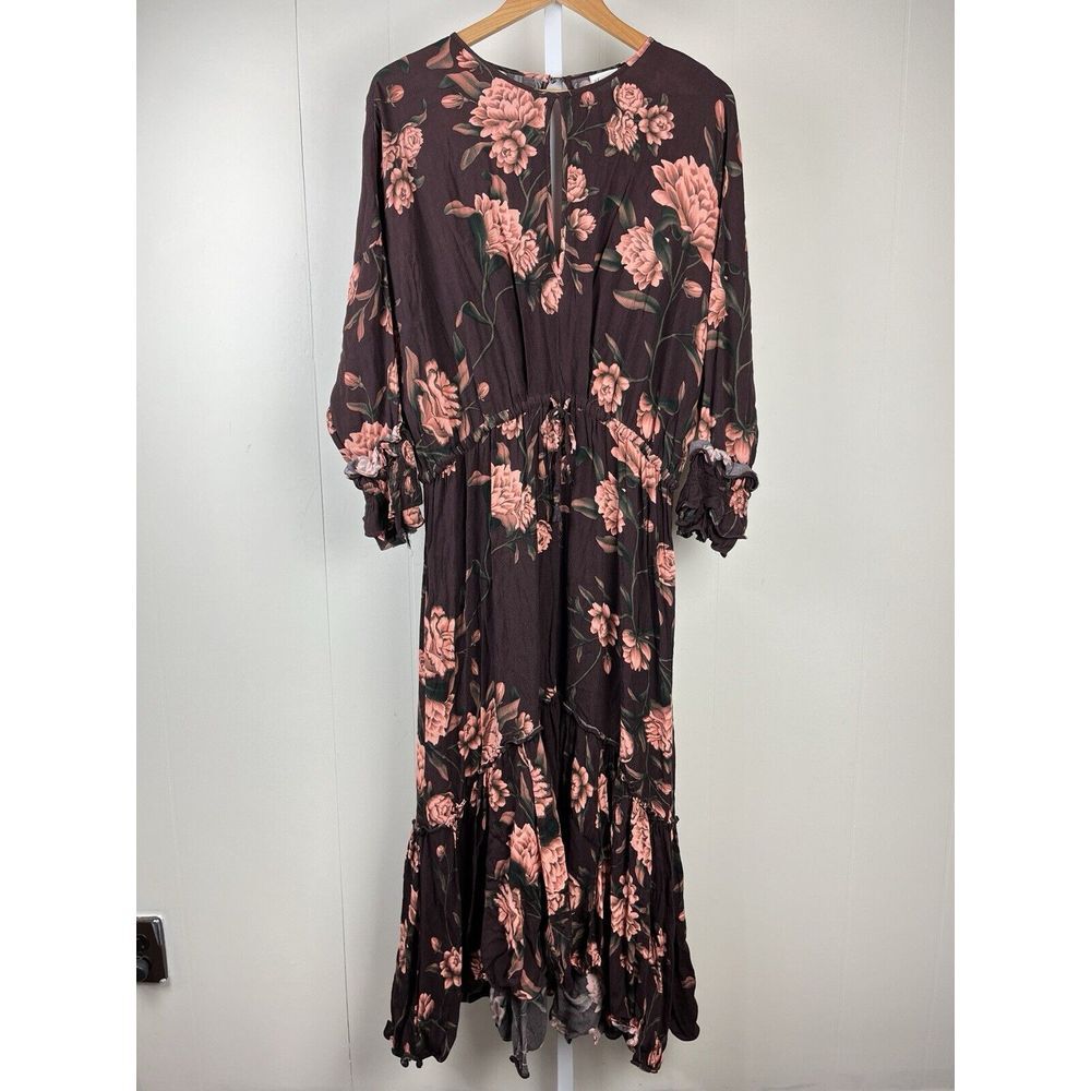 Johanna Ortiz x H&M Hi Lo Maxi Dress Brown‎ Peach Floral Boho Western Large